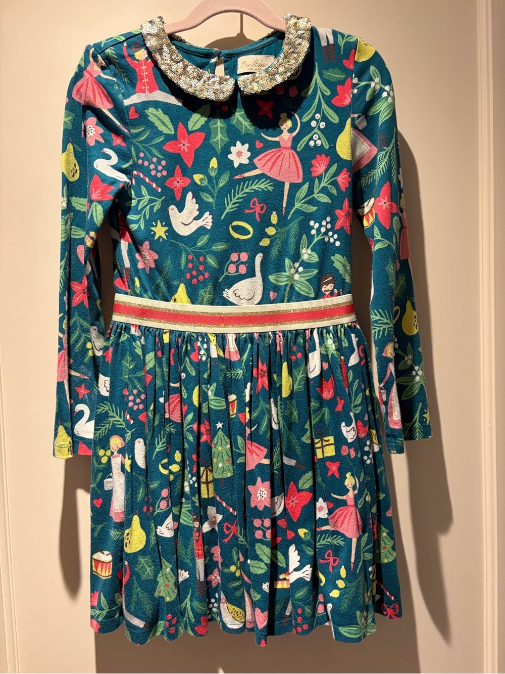 Mini Boden 12 days of Christmas Dress with Sequin Collar